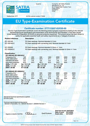 شهادة CE لسدادات الأذن PU